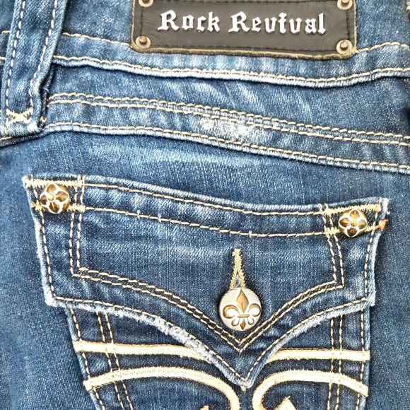 NEW! Rock Revival Gwen Easy Bootcut Denim Jeans Distressed Blue SZ 27 - Picture 3 of 13